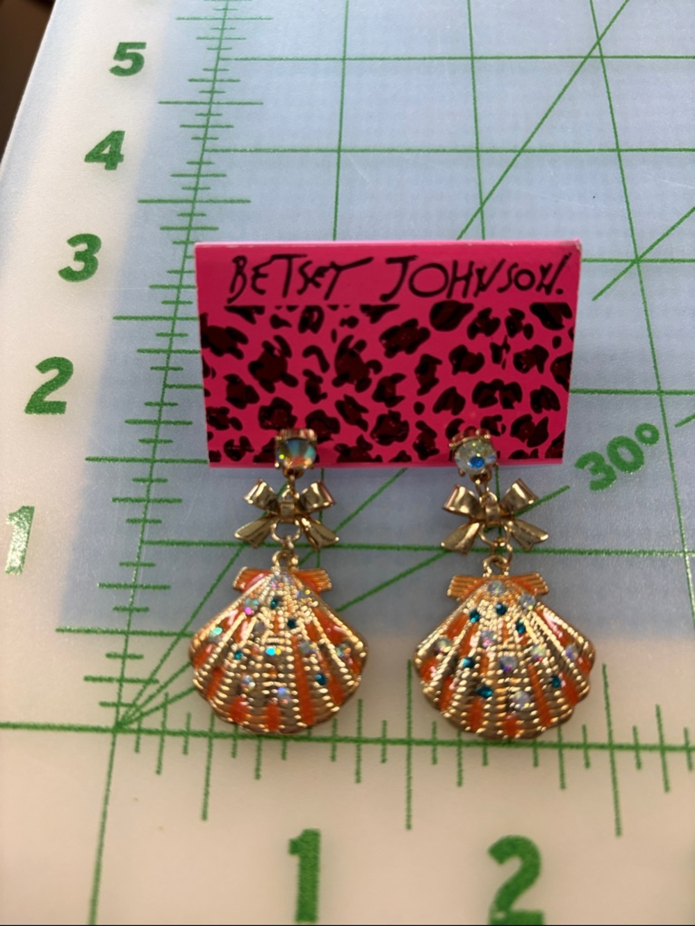Betsey Johnson Gold Shell Drop Earrings with Coral and Blue Accents